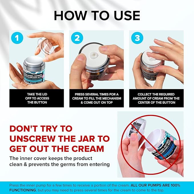 SimplyVital Anti-Aging Collagen Retinol Cream for Face, Neck & Décolleté with Hyaluronic Acid - Made in USA, Daily Collagen, Retinol & Hyaluronic Acid Cream, 2-Pack