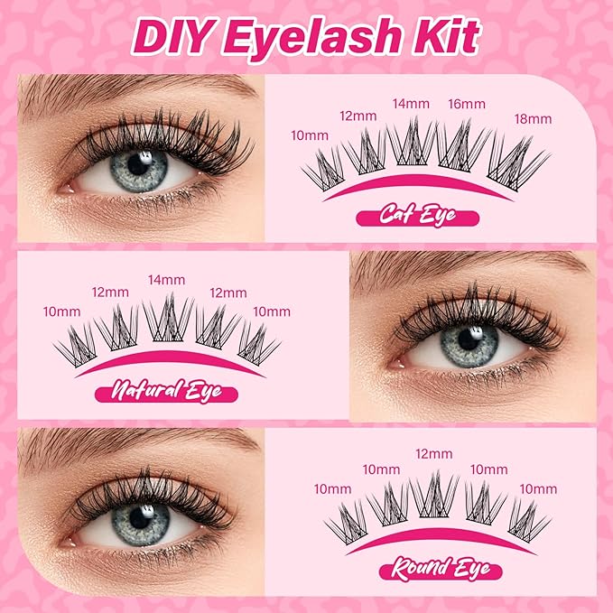 PROLASHBEAUTY Lash Clusters Kit Manga Lash Extension Kit Eyelash Extension Kit Wispy Lash Kit with Waterproof DIY Lash Extension Kit at Home (Cherry,10-18mix)