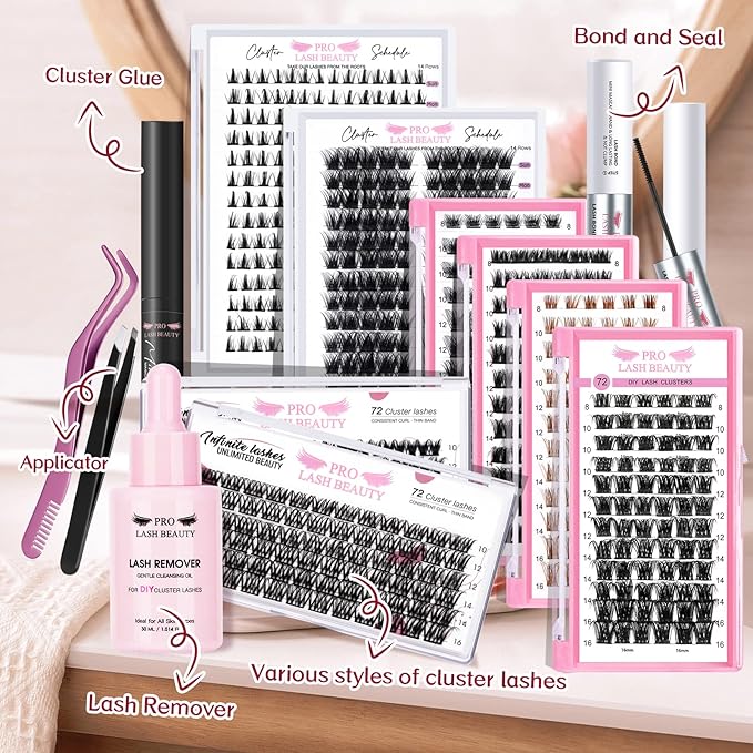 PRO LASHBEAUTY Cluster Lashes 72 Pcs DIY Eyelash Extension Individual Cluster Eyelashes Tender Style Self-Application Fluffy Super Thin Band Reusable Soft & Comfortable (Tender-D-12mm)