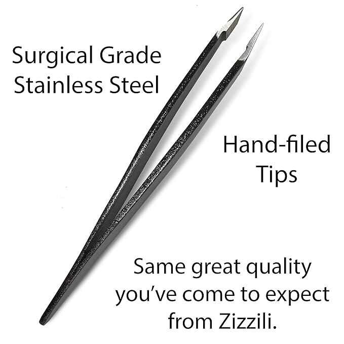Zizzili Basics Mini Slant Tweezers - Best Tweezers for Eyebrow, Facial Hair Removal and your Precision Needs (Midnight Ombre)
