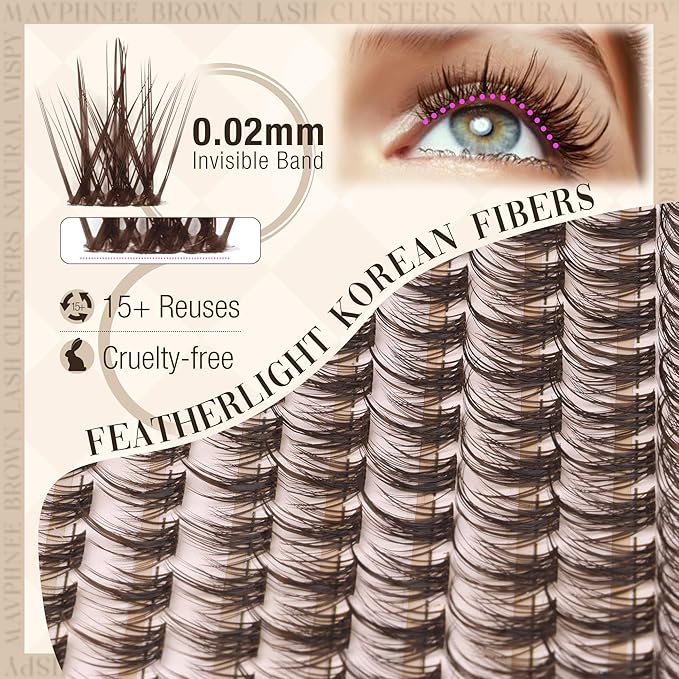 Brown Lash Clusters Kit Wispy Lashes Extensions Kit Natural Eyelash Clusters Waterproof Lash Bond and Seal Kit Dark Brown Cluster Lash C-Curly Individual Lash Pack 120Pcs DIY Lash Kit (8-16MM)