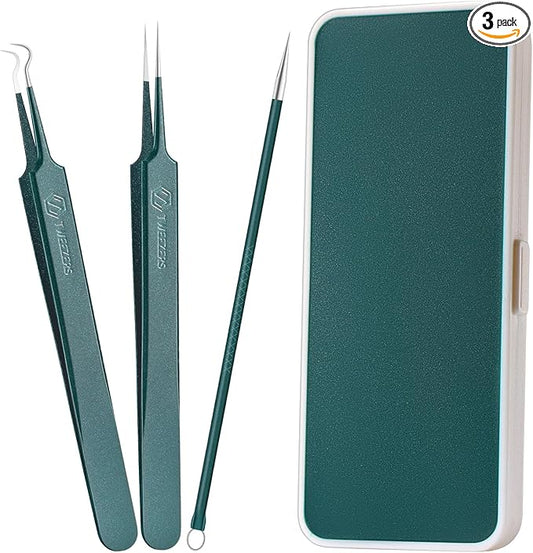 WSYUB Upgrade Professional Facial Blackhead Remover Tweezers, Ingrown Hair Tweezers,Extractor Acne Removal, Pimple Popper Tool,Green