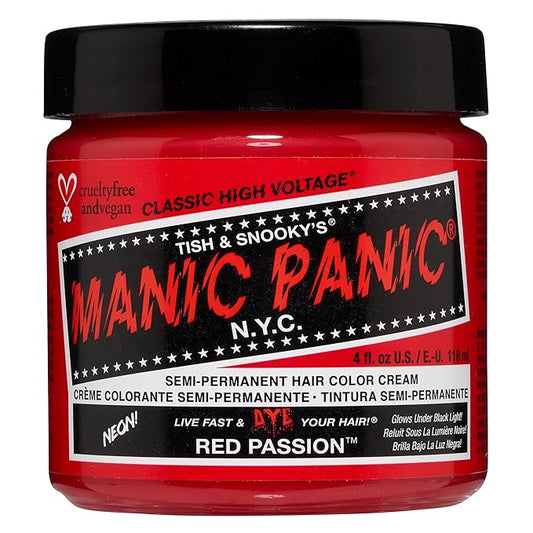MANIC PANIC Classic Red Passion Semi Permanent Hair Color - Medium Cherry Red Hair Dye for Women & Men That Lasts 4-6 Weeks - Vegan, Ammonia & Cruelty-Free - Create & Mix Custom Shades (4oz)