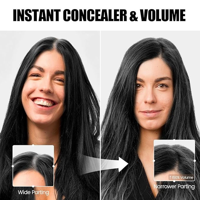 VOLLUCK Hair Thickening Fibers Spray, Temporary Colored Hair Thickener for Root Touch Up Spray, Grey Coverage Root Concealer for Women & Men, | Volumizing & Thickening | Black
