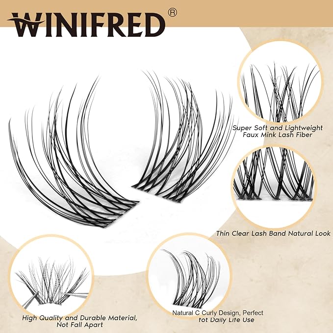 Winifred Lashes Clusters Natural Eyelash Clusters Clear Band Wispy Lash Clusters C Curvature Cluster Eyelash Extensions 10-16mm DIY Individual Lashes Natural Look
