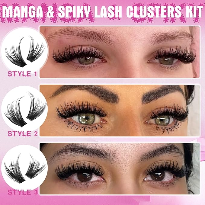 TNFVLONEINS Lash Clusters Kit Wispy Lash Extension Kit Spiky Eyelash Extension Kit Eyelash Clusters DIY Individual Lashes Kit Soft Cluster Eyelash Extensions (10-16MM,3 Styles)