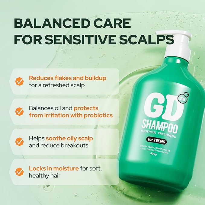 TS GD Shampoo for Flake Prone, Uncomfortable Scalp (28.2 Fl Oz, GD Big) For Youth & Teens | Gentle Scalp-Care Routine | Silicone, SLS, SLES Free | Korean Hair Care (Big Green)