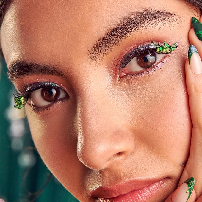 FALSCARA X WICKED: FOR GOOD False Eyelashes, ‘Love Without Limits’, 8mm-10mm Natural Volume, Green Glitter, Lash Extension Kit Includes Mini BOND, Mini Applicator, & 10 Lash Clusters