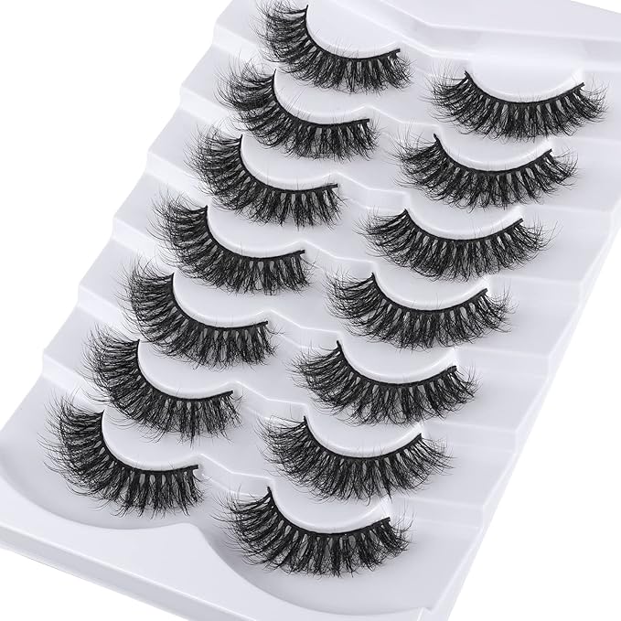 Lashes Eyelashes 8D Fluffy False Eyelashes Wispy Faux Mink Lashes Light Weight Fake Eyelashes Cat Eye Lashes 7 Pairs Pack