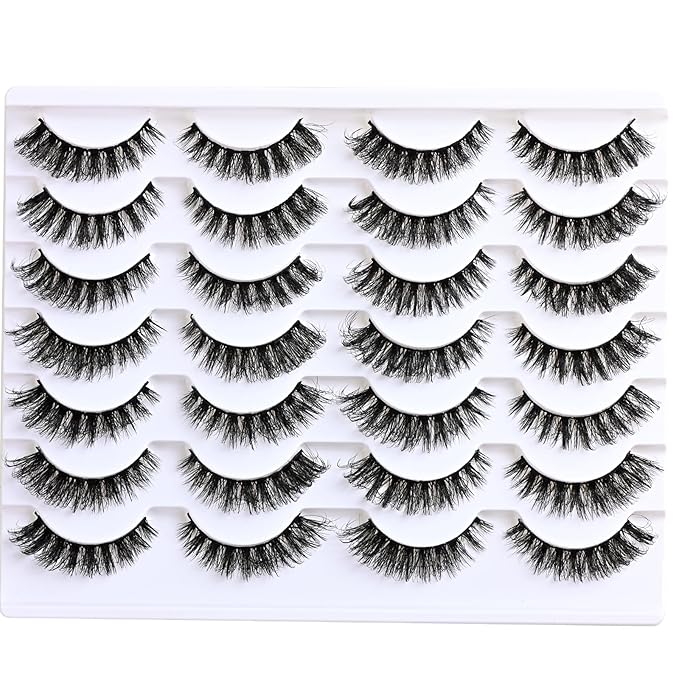 Lashes Fluffy False Mink Eyelashes 14 Pairs Cat Eye Lashes Fake Russian Strip Eyelash Natural Lash Strips Eye Lashes Pack D Curl Short Lashes Natural Look Wispies Cateye Lashes for Women
