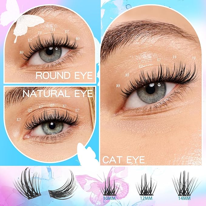 Manga Lash Clusters with Thin Band Spike Eyelash Clusters 10-14mm Mixed CC Curl Soft Lashes Cluster Fluffy Wispy Individual Lashes Cluster DIY Look Like Eyelash Extension (Comic)