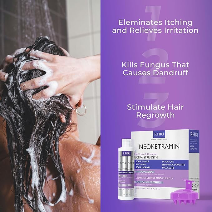 Anti Fungal Shampoo for Men & Women | Anti Dandruff, Medicated, Folliculitis Shampoo for Dry Scalp, Psoriasis, Ringworm | for Itchy, Flaky & Irritated Scalp | No Paraben & Sulphate | w/Scrubber Brush