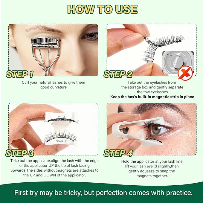 KEYYOU Daily Wear Reusable Magnetic Eyelashes 2 Pair with Applicator No Glue Needed 3D Natural Magnetic Lashes, Easy to Apply & Long Lasting for Daily Use & Events(A01+A01)