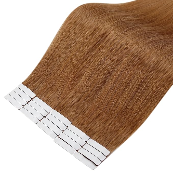 Full Shine Tape in Weft Hair Extensions Human Hair Color 330 Copper Brown Tape in Hair Extensions 22Inch Seamless Invisible Remy Skin Weft 100Gram 40Pcs Adhesive Brazilian Silky Straight