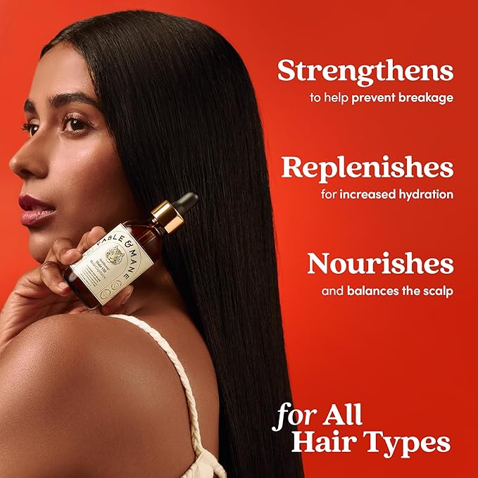 Fable and Mane Hair Oil - HoliRoots Strengthening Serum for Damaged, Frizzy Hair with Amla, Castor Oil for Hair Health - 3.4FL oz