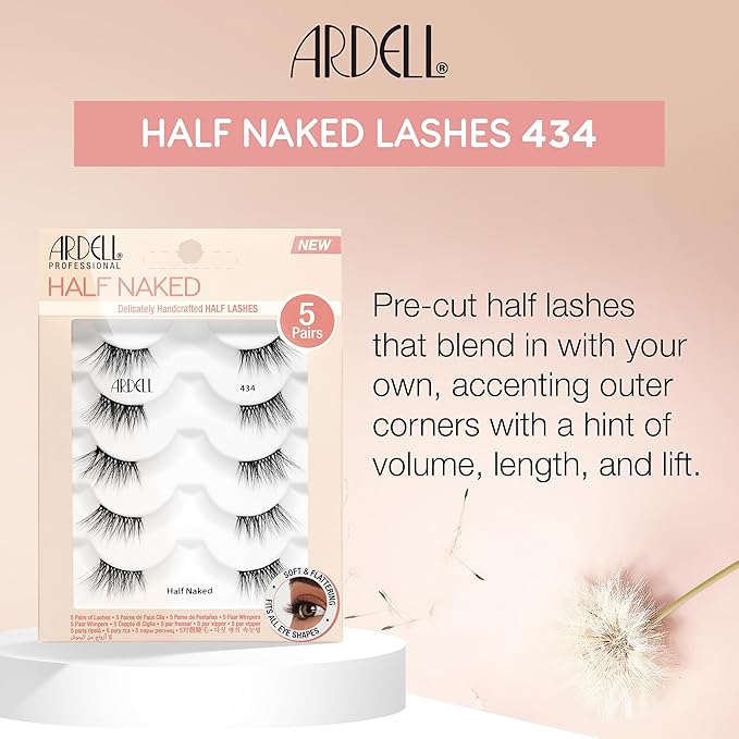Ardell Naked Half Lashes 434 - Delicately Handcrafted Cat Eye False Eyelashes, 5-Pairs, 1-Pack