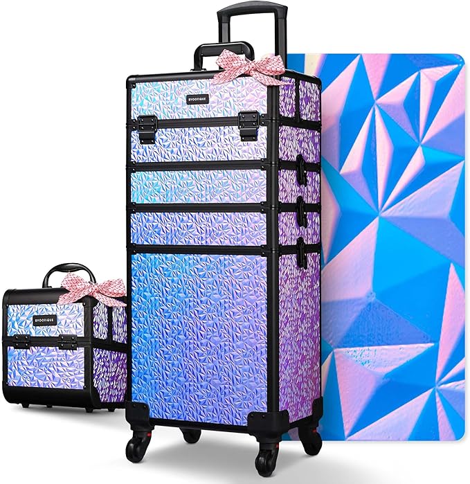 BYOOTIQUE Makeup Train Case Kit with Cube Case Cosmetic Organizer Mermaid Purple
