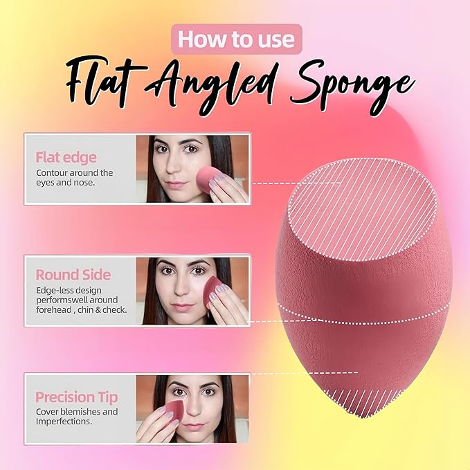 Makeup Sponge Set BS-MALL with Storage Case 7 Pcs for Liquid, Cream, and Powder,SAVE Foundation with 1 Mini Makeup Sponge For Travel Daily Use (A-Pink）