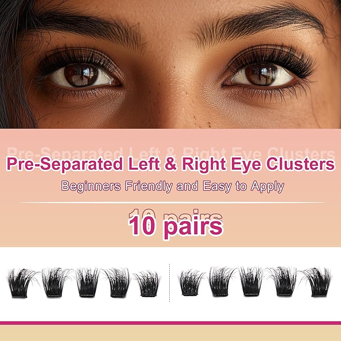 JoMay Self Adhesive Eyelashes, Press On No Glue Needed, Pre-Glued Clusters with Thin Band, Reusable D Curl Bold Lashes for Beginners, Pre-Separated L/R 10 Pairs - Glam Volume Lash Clusters