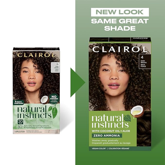 Clairol Natural Instincts Demi-Permanent Hair Dye, 4W Dark Warm Brown Hair Color, Pack of 1