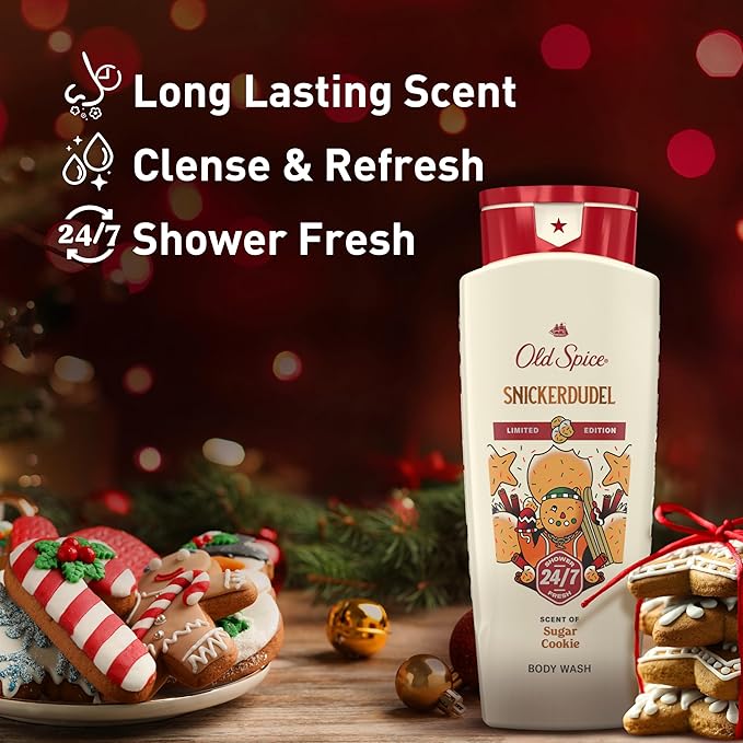 Old Spice Body Wash for Men, Holidudes Holiday Edition, 24/7 Holiday Freshness, Lasting Scent and Rich Lather, Stocking Stuffer, Snickerdudel Sugar Cookie Scent, 16 oz