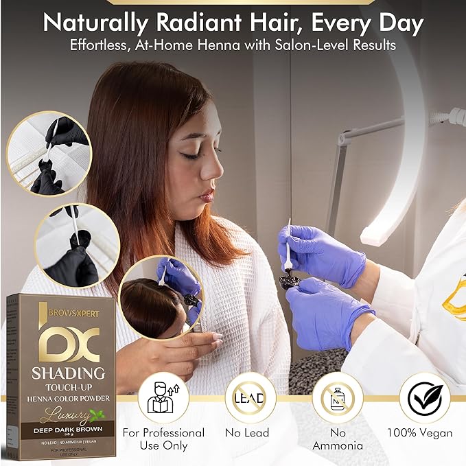 BROWSXPERT Gentle Spot Henna Hair Dye With Mixing Dish, Exclusive Stir and Brush + Follow Instructions | 3.5g | Natural Deep Dark Brown