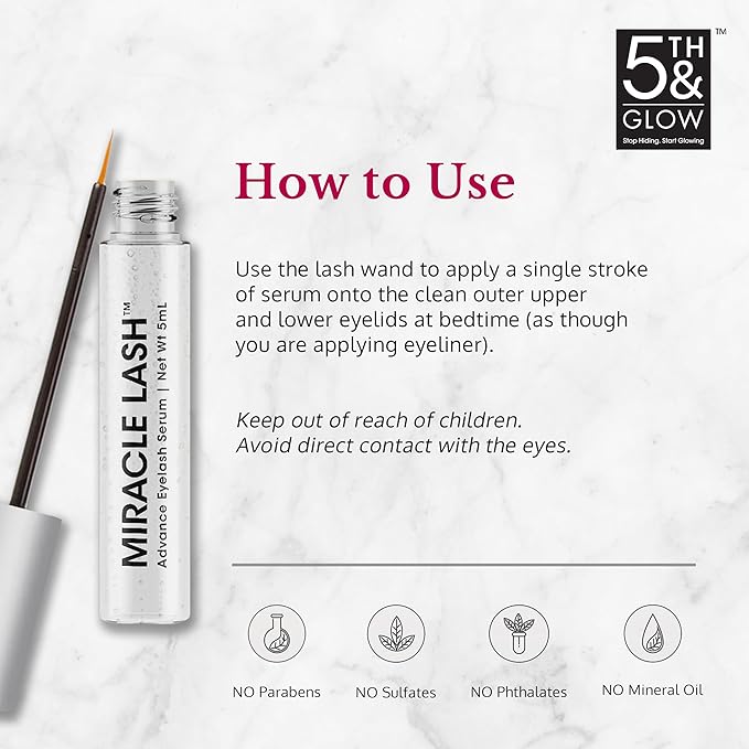 Miracle Lash - Serum for Eyelash Growth - Lash Enhancing Serum to Nourish, Hydrate & Strengthen Lashes – Helps Brittle, Damaged Lashes Look Thicker, Fuller & Longer – Gentle Formula
