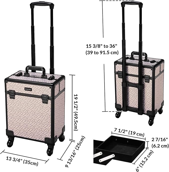 BYOOTIQUE Rolling Makeup Train Case Cosmetology Organizer Box Art Deco Graphite