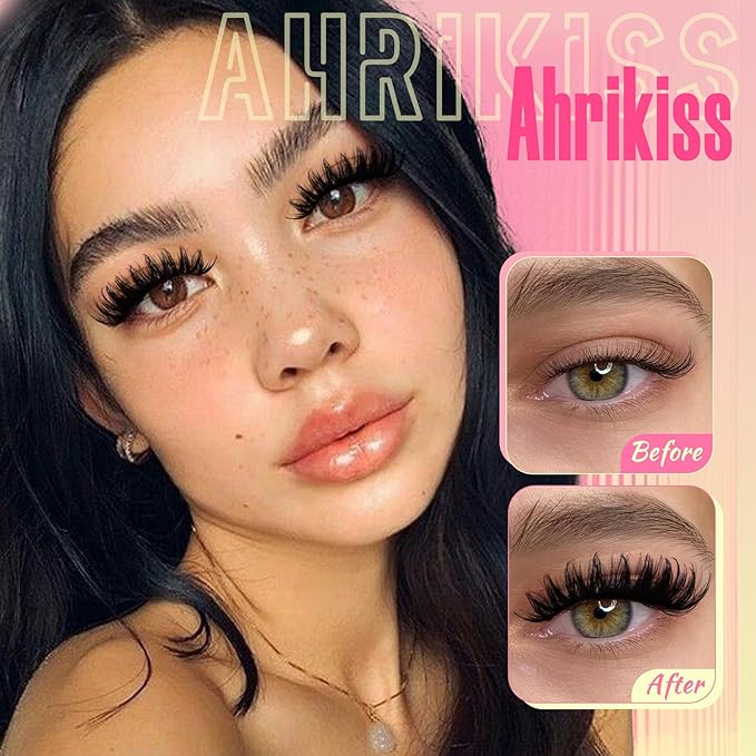 Ahrikiss Faux Mink Lashes Fluffy Russian Eyelashes 6D Volume False Eye Lashes that Look Like Extensions Thick Soft D Curl Fake Strip Lashes 10 Paris Pack(R3)