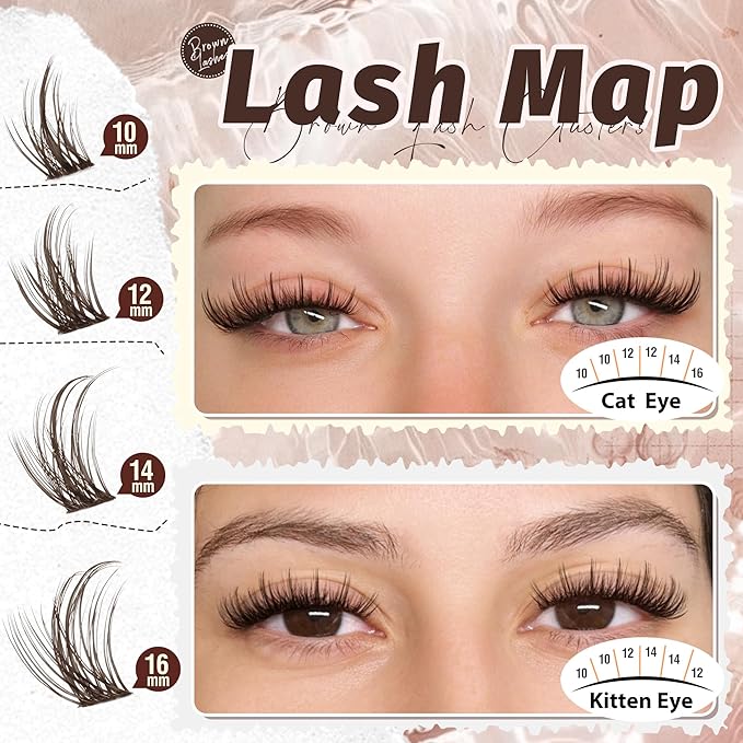 Mavphnee Brown Lash Clusters Wispy Eyelash Extension Fairy Cluster Lashes Spiky Individual Lashes Hair-Like Flow Eyelash Clusters DIY at Home Dark Brown Lash Pack (10-16MM, C-Curly)