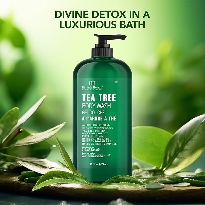 Botanic Hearth Tea Tree Body Wash for Men and Women - Moisturizing Body Wash Helps Soothe the Skin - Refreshing and Hydrating Cleanser, Sulfate Free, Paraben Free - 16 Fl Oz