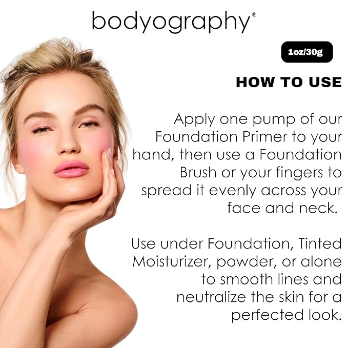 BODYOGRAPHY - Foundation Primer (Purple): Flawless Anti-Aging Salon Makeup Primer w/Vitamin E, A, Jojoba, Grapeseed Oil | Control Shine | Gluten-Free, Cruelty-Free, 1 oz.