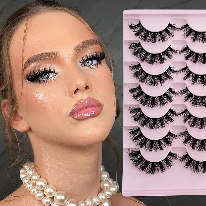Mink Lashes Fluffy D Curl Russian Strip Lashes Wispy Lash Natural Look NINGLASH 11-17mm 3D False Eyelashes Volume 7 Pairs Short Fake Eyelash Pack