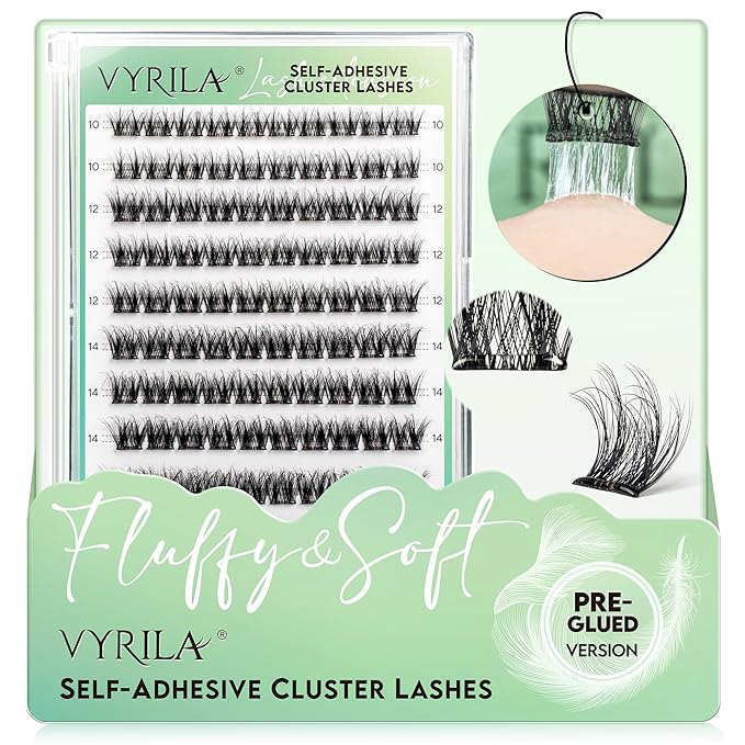 Self-Adhesive Lash Cluster, Pre-Glued Clusters, Pop-On Faux Eyelashes, 3D Thin Band D Curl Natural Look Lahses, Easy to Apply, Reusable 0.05mm Eyelash Extensions (Green Joy-D-0.05-10-16mix)