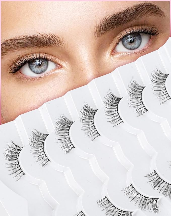 Half Lashes Cat Eye Natural False Eyelashes 10MM Short Lashes C Curl Natural Half Eyelashes Corner Lash Pack ChirpyLuna Eyelash, 7 Pair