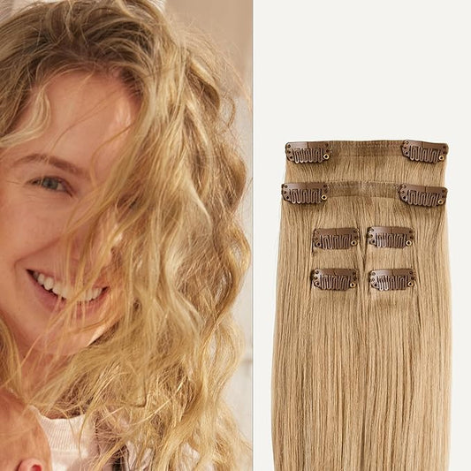 Luxy 100% Remy Human Hair Extensions for Thin Hair Thinning Hair Fill-Ins – 6 Seamless Wefts Multi-Dimensional Color Blend - Natural-Looking Volume & Coverage 50 grams 12" Blonde Balayage