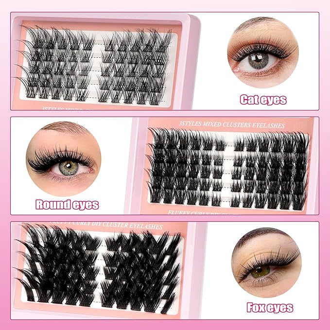 Fairy Lash Clusters Fox Eye Cluster Lashes Manga Left & Right Eyelashes Clusters DIY Individual Lashes Extension, 3 Styles Soft C Curl Individual Fluffy Eyelash Cluster (WY02)