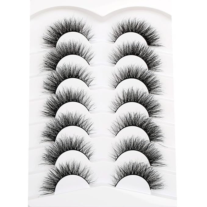 Pooplunch Cat Eye Lashes Wispy Volume False Eyelashes Natural 8D Short Soft Fake Eyelash Faux Mink Lash Strips 7 Pairs Pack