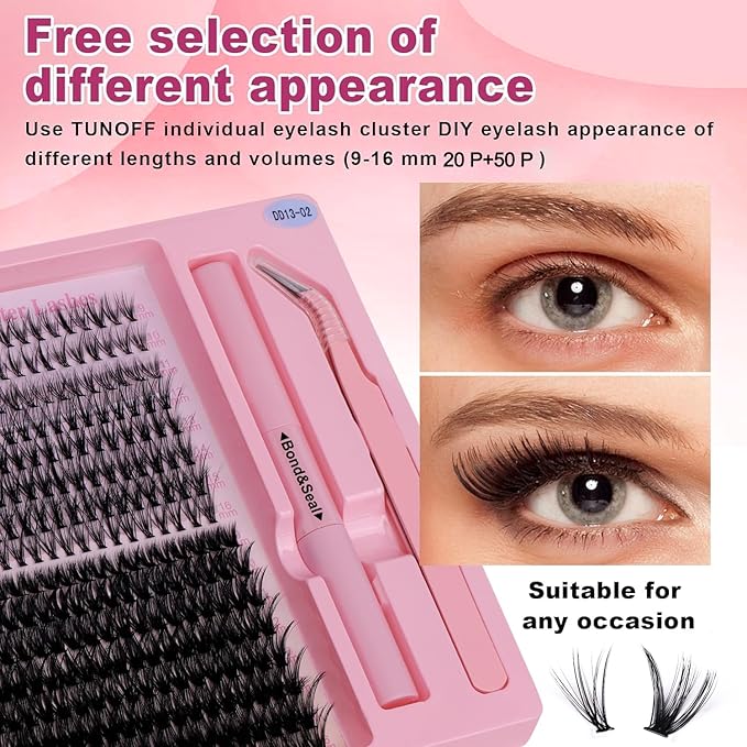 Lash Extension Kit DIY 320pcs Lash Clusters Eyelash Extension Kit, 9-16mm 20D 50D Individual Lashes Kit with Lash Bond and Seal, Lash Tweezers for Self Use (20D&50D, 9-16mm, Kit)