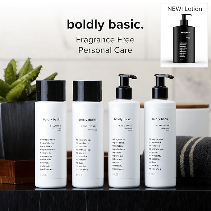 Boldly Basic Fragrance Free Face Wash - Gentle Facial Cleanser on Sensitive Skin - Unscented - Dermatologist Tested - No Sulfates, Parabens or Gluten - Non Comedogenic and Hypoallergenic