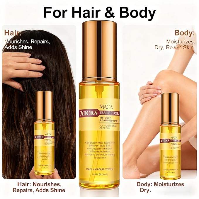 Maca Essence Oil, 1.69 FL OZ, Damaged Hair Repair Essence Oil, Deeply Nourishes Scalp, Promotes Hair Growth, Suitable for Men and Women, 50ML