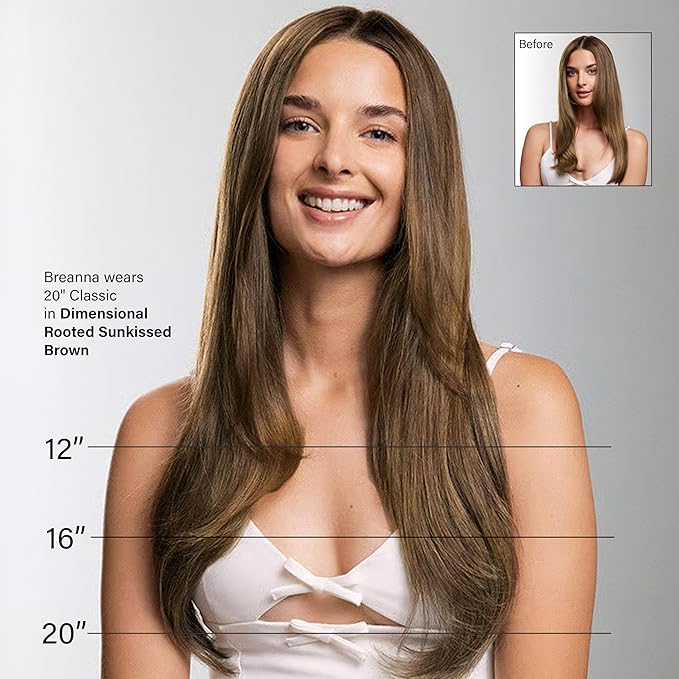 Luxy 100% Remy Human Hair - Seamless Clip-In Hair Extensions - Multi-Dimensional Color for Natural Blending, Adds Volume & Length 240 grams 24" Dimensional Rooted Sunkissed Brown