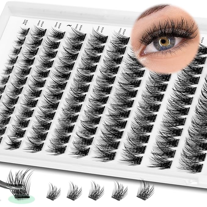 Self Adhesive Lash Clusters,Individual Eyelashes 240PCS No Glue Needed,8-16mm Fluffy Wispy Cluster Lashes Extensions,DIY Lash Extension Kit for Natural Volume Look with TWEEZERS