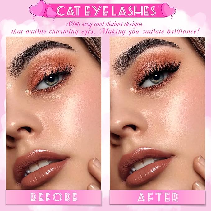 Veleasha Manga Lashes Cat Eye Lashes with Clear Band 7-16MM C Curl Spiky Anime False Eyelashes 6D Effect 10 Pairs Doll Eye Wispy Eyelashes (Spiky02)