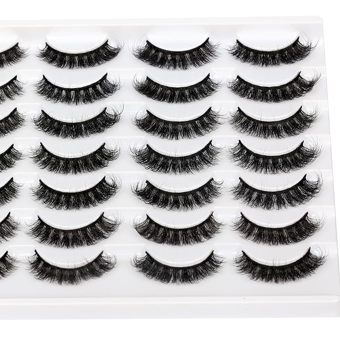 Pooplunch False Eyelashes Cat Eye Lash Volume Natural Crossed Faux Mink Wispy Fake Eyelash Strips Lashes 14 Pairs Pack