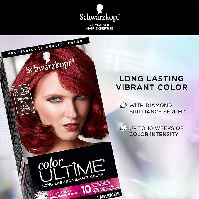 Schwarzkopf Color Ultime 5.29 Vintage Red Hair Dye, Permanent Intense Black with Diamond Brilliance, Fade-Resistant, Covers Grays, All Hair Textures