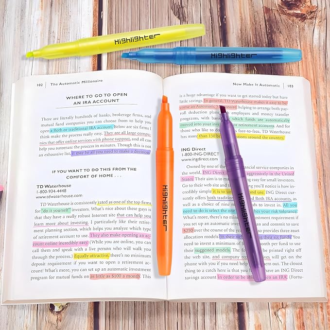 Highlighters, Chisel Tip, Highlighters Assorted Colors, Bible Highlighter No-Bleed, Quick-Drying Ink Highlighter for School, Teacher Students, Office, Classroom Must Have, 24 Pack