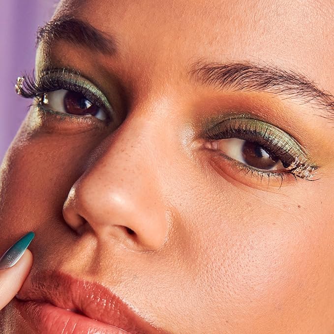 imPRESS X WICKED: FOR GOOD Press On Self Adhesive Eyelashes, ‘Fly…fly!’, 8mm-10mm Natural Volume Press On Lashes, Silver Glitter, 12 Lash Clusters & Non-Stick Mini Applicator