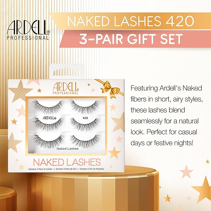 Ardell Naked Lashes 420 – Natural Look False Eyelashes, Wispy Lashes with Invisiband, Soft Lash Strips, Holiday Gift Set, 3 Pairs