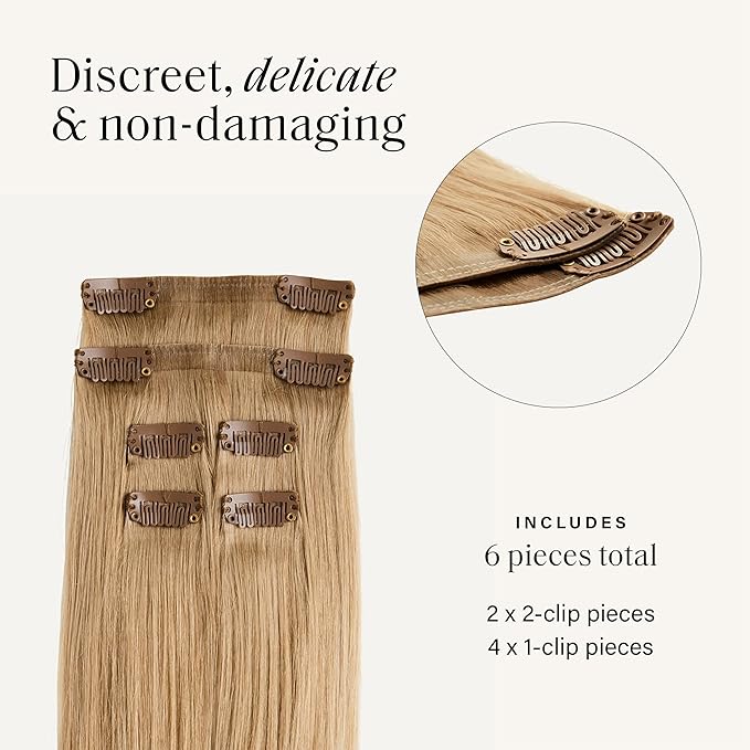 Luxy 100% Remy Human Hair Extensions for Thin Hair Thinning Hair Fill-Ins – 6 Seamless Wefts Multi-Dimensional Color Blend - Natural-Looking Volume & Coverage 50 grams 12" Blonde Balayage